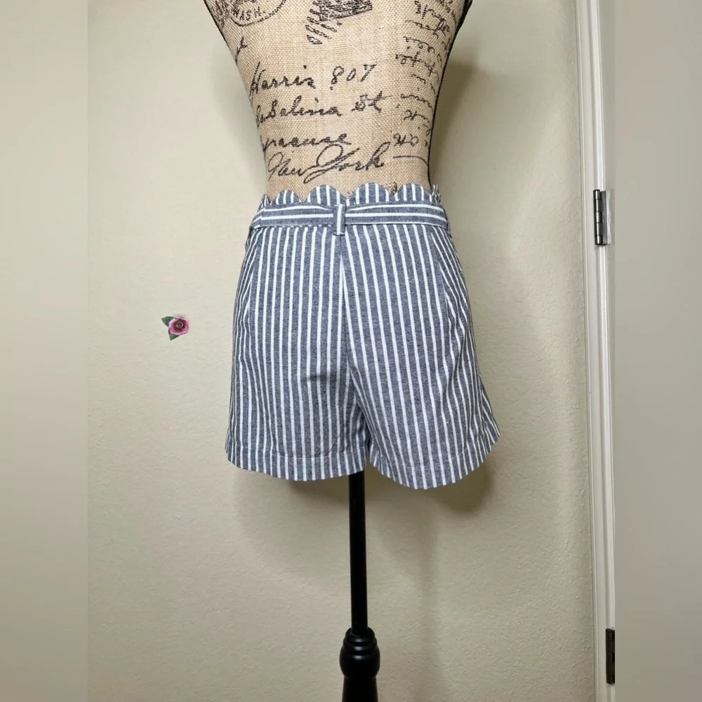 High-Waist Navy & White Striped Paperbag Shorts with Tie Waist